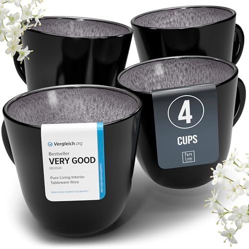 Large Stoneware Coffee Mugs Set of 4, 15.6 oz Coffee Cups with Reactive Glaze, Lead-Free, Dishwasher & Microwave Safe, Stain Resistant for Cocoa, Latte, Cappuccino & Tea, Dark Gray by PURELIVING