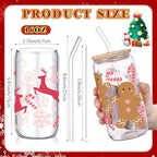 SiliFine 6 Pcs Christmas Glass Cups, 16 oz with Lids and Straws - Image 3