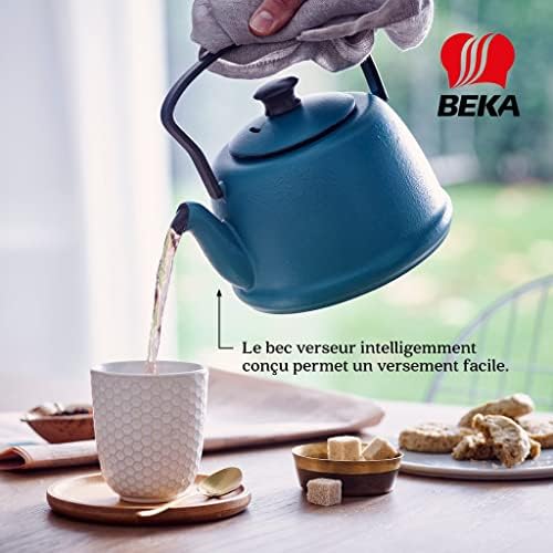 Beka Junna 1 Litre Cast Iron Tea Maker Teapot with Stainless Steel Infuser, Folding Handle and Non-Drip Pouring Spout Kettle Suitable for All Heat Sources - Ocean Colour - Image 5