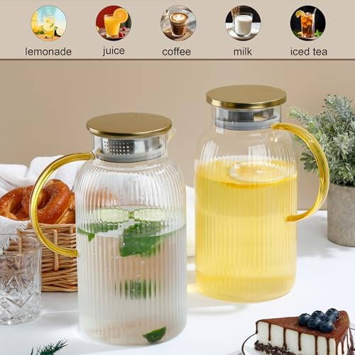 2 Pack Glass Pitcher with Lid, 68oz/2L Heat Resistant Borosilicate Pitcher - Image 3