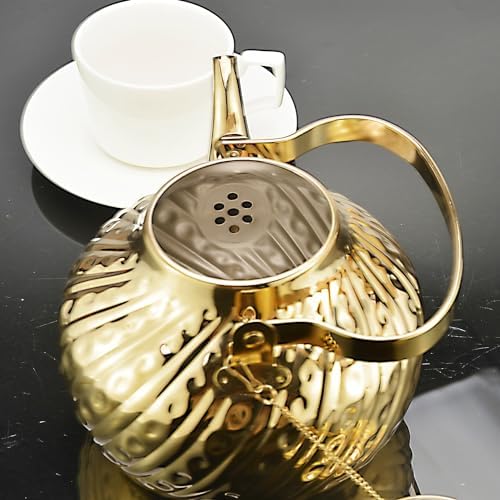 SANQIAHOME 2000ml stainless steel antique style teapot,with Infuser, thickened boiling kettle, lifting handle,Gold - Image 4