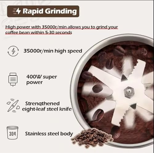 Electric Coffee Grinder, Grain mills, Stainless Steel Blade Spice Grinder - Image 3
