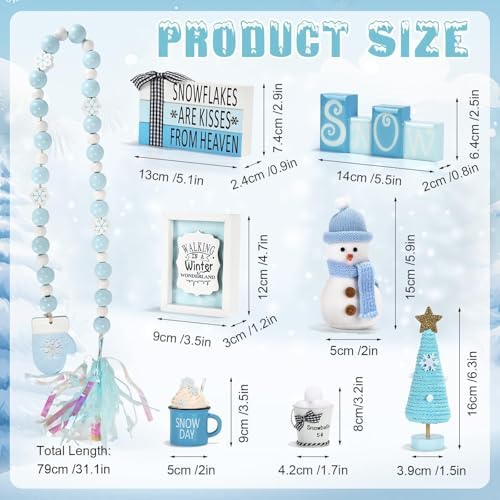 Winter Decorations for Home Office 8 PCS Snowman Tiered Tray Decor Set - Image 6