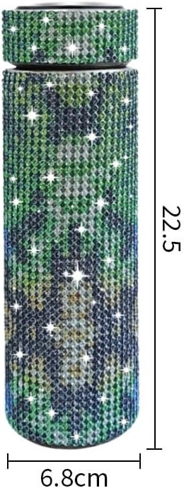 17 oz Bling Stainless Steel Water Bottle Rhinestone Vacuum Water Bottle Glitter Bottles Diamond Vacuum Flask Mug Gift Girls Women (500ml), Green Mang Pattern - Image 2