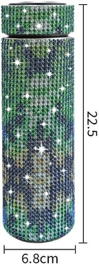 17 oz Bling Stainless Steel Water Bottle Rhinestone Vacuum Water Bottle Glitter Bottles Diamond Vacuum Flask Mug Gift Girls Women (500ml), Green Mang Pattern - Image 2