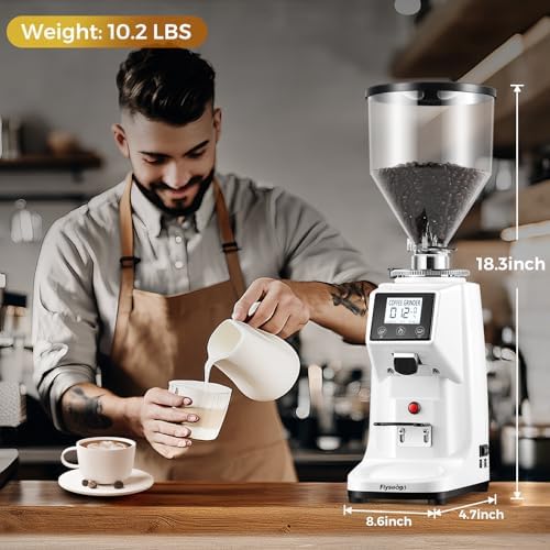 64mm Commercial Electric Coffee Grinder, SS Flat Burr Touchscreen, White - Image 6