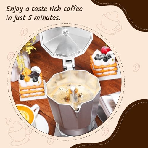6 Cup Electric Espresso Coffee Maker 300ml Aluminum,Silver - Image 2