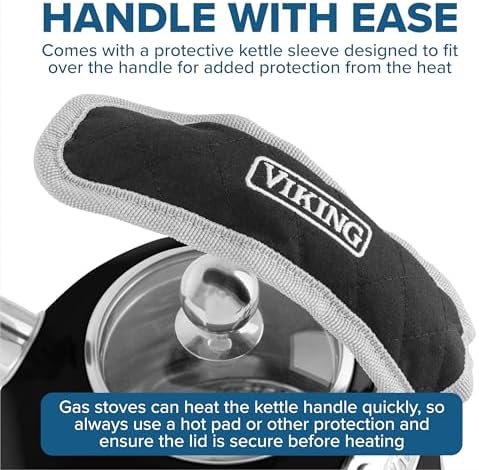 Viking 3-Ply Stainless Steel Tea Kettle, 2.6 Quart Stovetop Hot Water Pot with Tempered Glass Lid, Ergonomic Handle, Induction Ready, Matte Black - Image 3