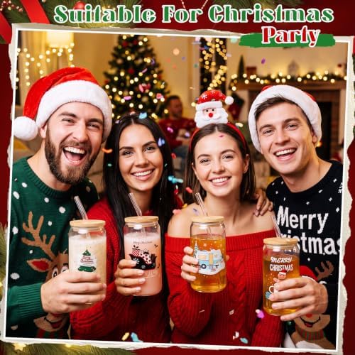 Umigy 12 Pack Christmas Glass Cups 16 oz Drinking Glasses,Vibrant Style - Image 5