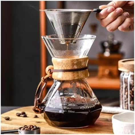 Brewed Coffee Pot With Filter Pour Over Maker,Glass Coffee Pot With Stainless Steel Filter Drip Brewing Hot Brewer Hand(400ml) - Image 2