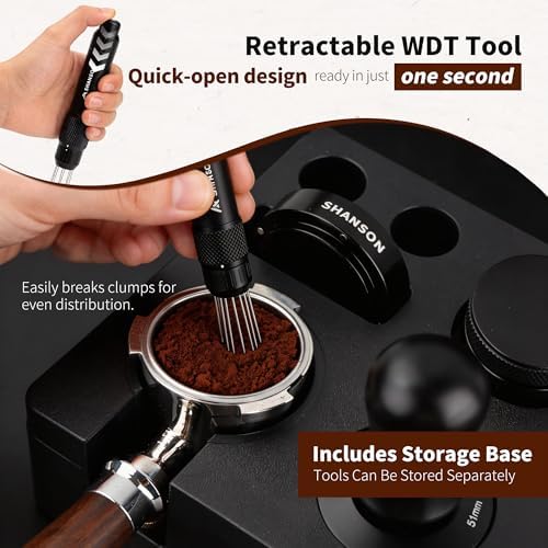 ShanSon Espresso Accessories Kit,4-Piece Set,Tamper, Distributor, Dosing Funnel, Retractable WDT Tool,54mm Stainless Steel Coffee Accessories Kit for Home & Commercial Use - Image 4