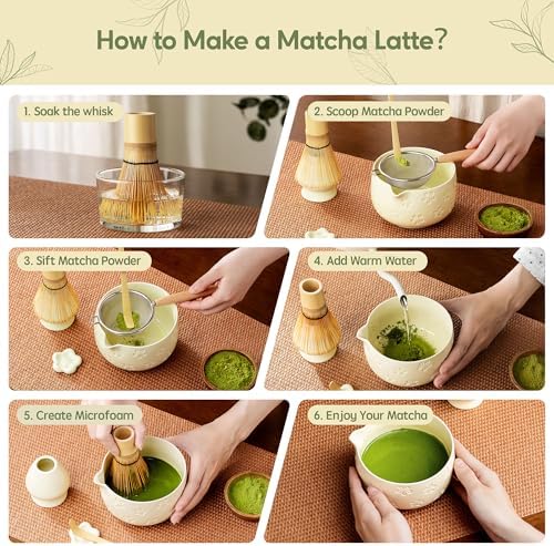 Matcha Whisk Set, Ceramic Matcha Set, 6 Pcs Matcha Kit Includes Matcha Bowl, Matcha Whisk with Holder, Bamboo Scoop, Scoop Rest, Sifter, Ceremonial Matcha Tea Set, Perfect Gifts, Beige - Image 7