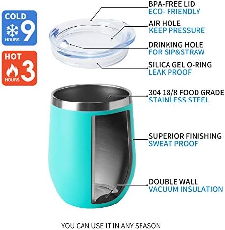 HASLE OUTFITTERS 12oz Wine Tumbler with Lid Stemless Wine Glasses Double Wall Vacuum Travel Mugs stainless steel Coffee Cup for Cold & Hot Drinks Wine Coffee Cocktails Beer 12 Pack Light Blue - Image 5