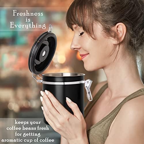 Mixpresso 16 Oz Coffee Canister, Stainless Steel Airtight Coffee Container, Ground Coffee Bean Storage with Date Tracker, Vacuum Sealed Espresso Airtight Container, Coffee Jar, Bundle With Black Color - Image 3