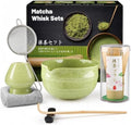 7 Pcs Matcha Set with Bamboo Whisk, Threaded Bowl & Holder, Matcha Green by Unknown