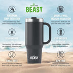 50oz Tumbler with Handle and Straw - Large Insulated Travel Mug for Water, Hot and Iced Coffee - Leak Resistant Stainless Steel Insulated Tumbler with Lid - Gifts for Mom, Women and Men (Matte Black) - Image 6