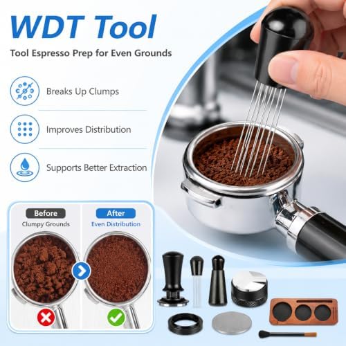 54mm Espresso Accessories Kit, Calibrated Tamper WDT Wood Station Tools Set - Image 7