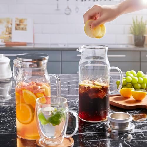 Bivvclaz 1.2 Liter 40 oz Small Glass Pitcher with Lid and Handle, Glass Carafe for Hot/Cold Water, Iced Tea Jug for Coffee, Juice and Homemade Beverage (Pack of 2) - Image 7
