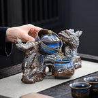 Chinese Gongfu Tea Set - Ceramic 360 Rotating teapot with Infuser, 6Cups, Semi Automatic Dragon Design for Loose Leaf Tea - Image 3