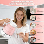 Qivine Collapsible Travel Kettle, Silicone Portable Water Boiler Kettle Electric 600ML, Foldable Electric Pot for Boiling Water, Small Camping Kettles for Tea Coffee with 2 Cups (Pink) - Image 3