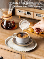 Gomakren 6oz Stackable Cappuccino Cups Set of 4 with Saucers & Stand, Gray - Image 5