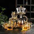 Glass Teapot Set with Infuser Semi Automatic Dragon Tea Set with 6 Small Cups (golden dragon) by zurucily