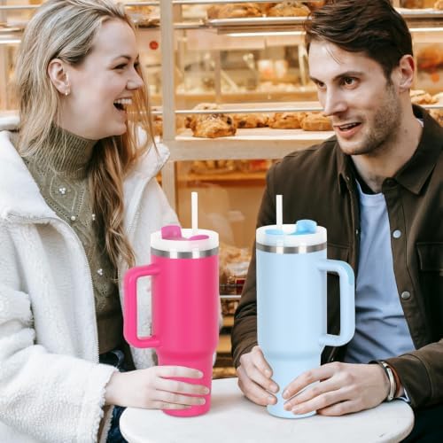 4 Pack 40 Oz Tumblers with Handle Bulk, Double Wall Vacuum Insulated Stainless Steel Tumblers with Lid and Straw, 40 oz Cups with Silicone Spill Proof Stopper Set (Sky Blue) - Image 2