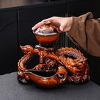 Ceramic Teapot with Infuser Chinese Gongfu Tea Set, 8 Cups, Semi Automatic Dragon Design for Loose Leaf Tea - Image 4