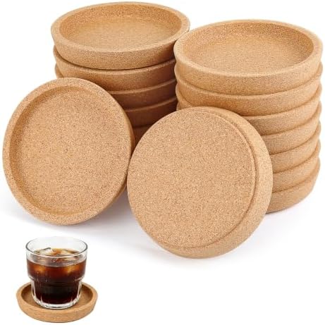 Cork Coasters Round with Rim, 16 Pieces Coasters Cork for Drinks by Pinyenr