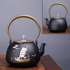LJYT Teapot Teapots Cast Iron Handmade Teapot Loose Leaf Teapot Filter Heat Tea Kettle Single Home kettle Uncoated vintage cast iron kettle (Color : Smooth sailing) by Unknown