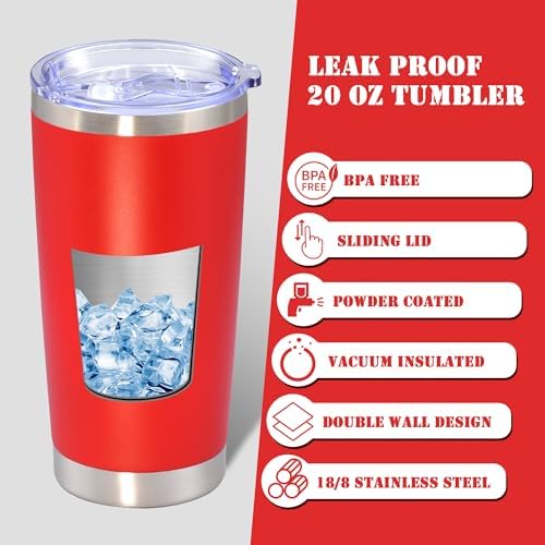 20 oz Tumbler Insulated Tumblers Stainless Steel Coffee Mug,Red 6PCS - Image 3