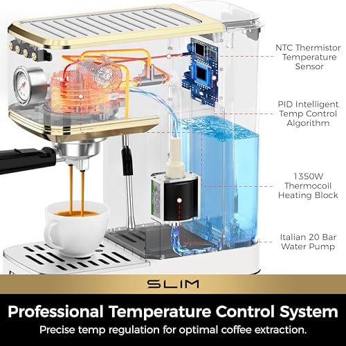 CHULUX Slim Espresso Machine with Milk Frother for Home Latte, White & Gold - Image 4