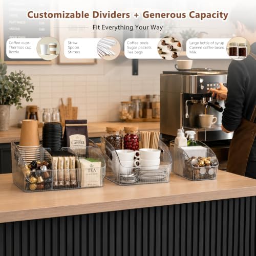 Set of 3 Adjustable Dividers Coffee Station Organizer, Clear Plastic - Image 3