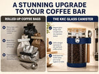 KKC Airtight Glass Coffee Canister 40 oz/1200 ml with Scoop, Holds 1 lb Whole Coffee Beans & Ground Coffee, Clear Storage Jar with Bamboo Lid & Silicone Base Protector for Coffee Bar, Blue - Image 4