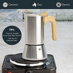 Primula Premium Stainless Steel Stovetop Espresso and Coffee Maker, Moka Pot for Classic Italian Style Café Brewing, 6-Cup, Wood Look Handle - Image 5