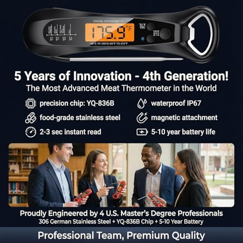 Therm Pro® Chef Meat Thermometer Digital, 1 Sec Instant Read, NIST® Certified Accurate to ±0.5℉, Ultra Bright LED Screen, 100% Waterproof, Auto-Rotate, for courtyard BBQ, Turkey, Candy, Liquids, bread - Image 2
