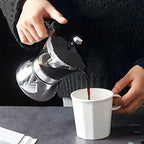 Qiilu Premium 6 Cups Moka Pot, 300ml Stainless Steel Coffee Maker with Glass Top, Italian Octagonal Household Brewing Pot for Cappuccino, American Coffee, Macchiato and Mocha - Image 5