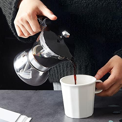 Qiilu Premium 6 Cups Moka Pot, 300ml Stainless Steel Coffee Maker with Glass Top, Italian Octagonal Household Brewing Pot for Cappuccino, American Coffee, Macchiato and Mocha - Image 5