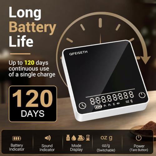Mini Coffee Scale with Timer, 0.1g/2kg Rechargeable Espresso Scale, 4 Brewing Modes with Auto Tare and Real-Time Brew Ratio, Compact Digital Brewer for Pour-Over, White - Image 2