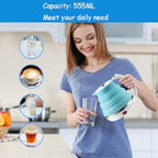 Food Grade Silicone Portable Collapsible Electric Travel Kettle (Blue) - Image 3