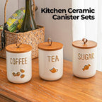 White Ceramic Canister Set for Coffee Tea Sugar, 3-Piece Food Storage Jars with Wood Airtight Lids, Decorative Small Container for Kitchen Pantry Counter - 25oz - Image 6