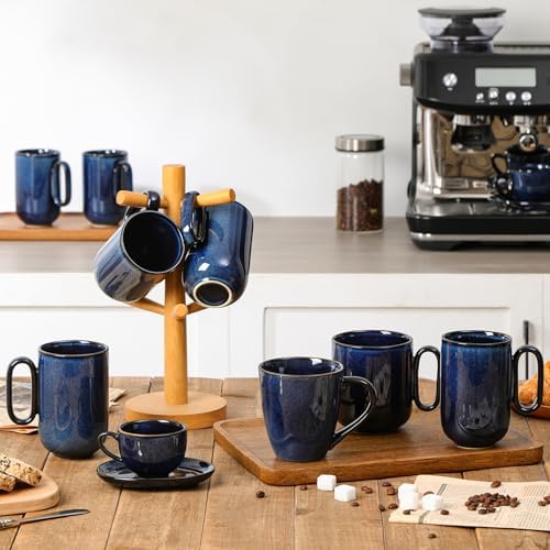 vicrays Ceramic Coffee Mug Set - 16 Ounce Large Stoneware Mug for Men Women - Unique Glazed Porcelain Mugs with Handle for Coffee Latte Tea Milk Cocoa - Set of 6 (Blue) - Image 4