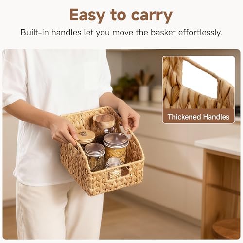 StorageWorks Pantry Baskets for Organizing, Wicker Basket with Built-in Handles, Handwoven Wicker Storage Baskets, Water Hyacinth for Shelves, 4 Pack - Image 3