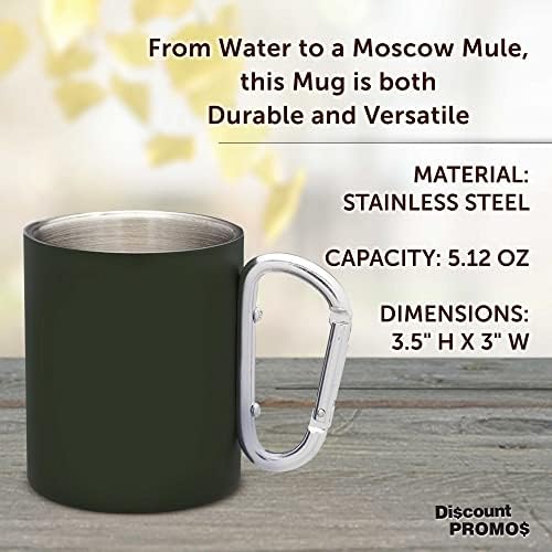 DISCOUNT PROMOS Stainless Steel Mugs with Carabiner Handle 10 oz. Set of 10, Bulk Pack - Perfect for Coffee, Soda, Other Hot & Cold Beverages - Army Green - Image 4