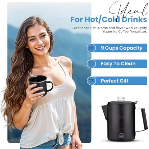 Toughty Yosemite Stovetop Coffee Percolator, 9 Cup, Black Matte - Image 6