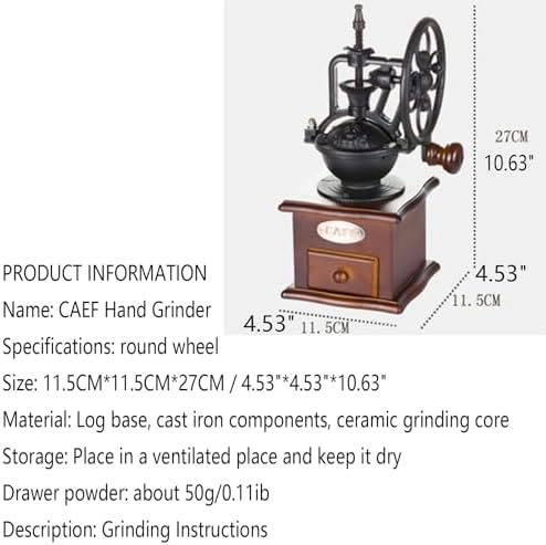 WANLIAN Vintage Manual Coffee Grinder, Cast Iron Hand Crank, Ceramic Burr - Image 7