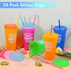 24 Pack Plastic Tumblers with Lids and Straws, Sometime You Forget You Are Awesome Gifts Reusable Cups with Lids Colorful Cups for Party, Iced Coffee Cup Bulk Tumbler (24 oz, Light Color Printed) - Image 4