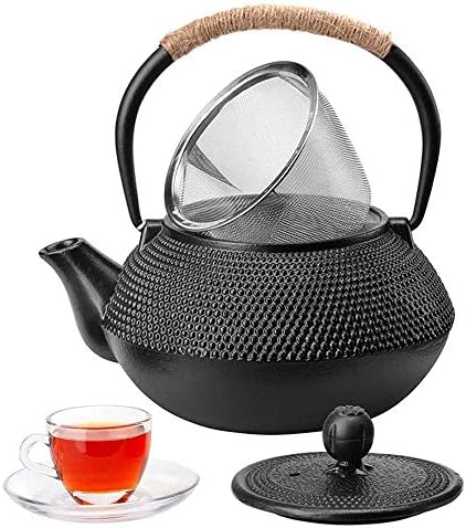 Japanese Tetsubin Cast Iron Teapot, Iron Tea Pot with Infuser for Loose Tea, Cast Iron Tea Kettle Stovetop Safe, Teapot Coated with Enameled Interior, 600ml/20oz by HwaGui