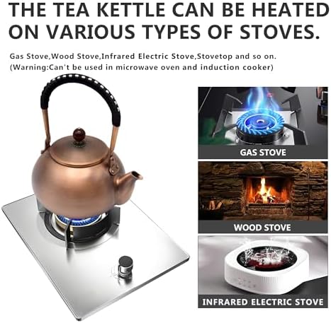 40.6oz Copper Tea Kettle for Stovetop Safe, Chinese Style Non-Coating Pure Copper Teapot with Tea Ball for Loose Tea, Handmade Solid Tea Pot with Non Slip Handle(1200ml) - Image 7