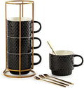 Gomakren Coffee Mugs Set of 4, 13oz Stackable Coffee Cups with Stand, Black by Gomakren